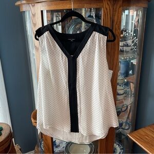 Roz & Ali White Polka Dot Sleeveless V-Neck Top with Black Trim XL